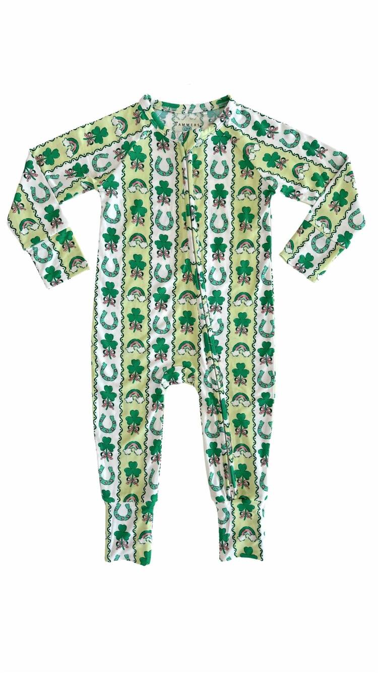 NEW IN MY JAMMERS boys snuggly shamrocks zipper romper in green